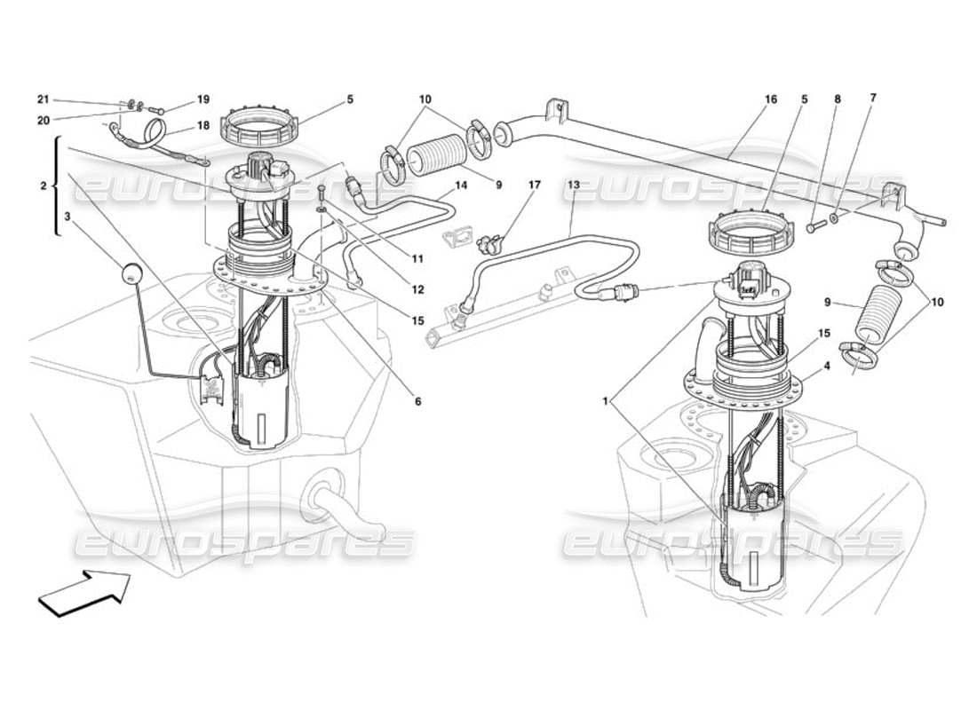 ferrari 360 challenge (2000) diagramma delle parti delle pompe e dei tubi del carburante