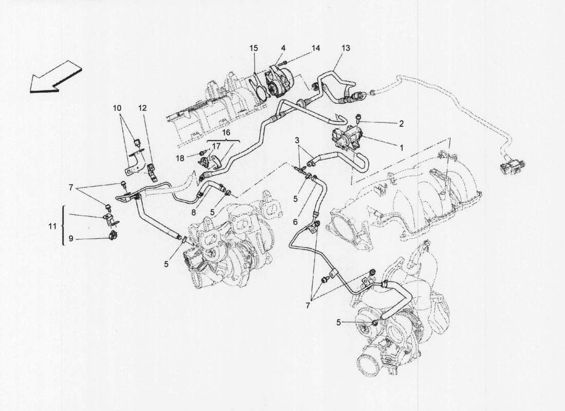 maserati qtp. v6 3.0 bt 410bhp 2wd 2017 diagramma delle parti del sistema d'aria aggiuntivo