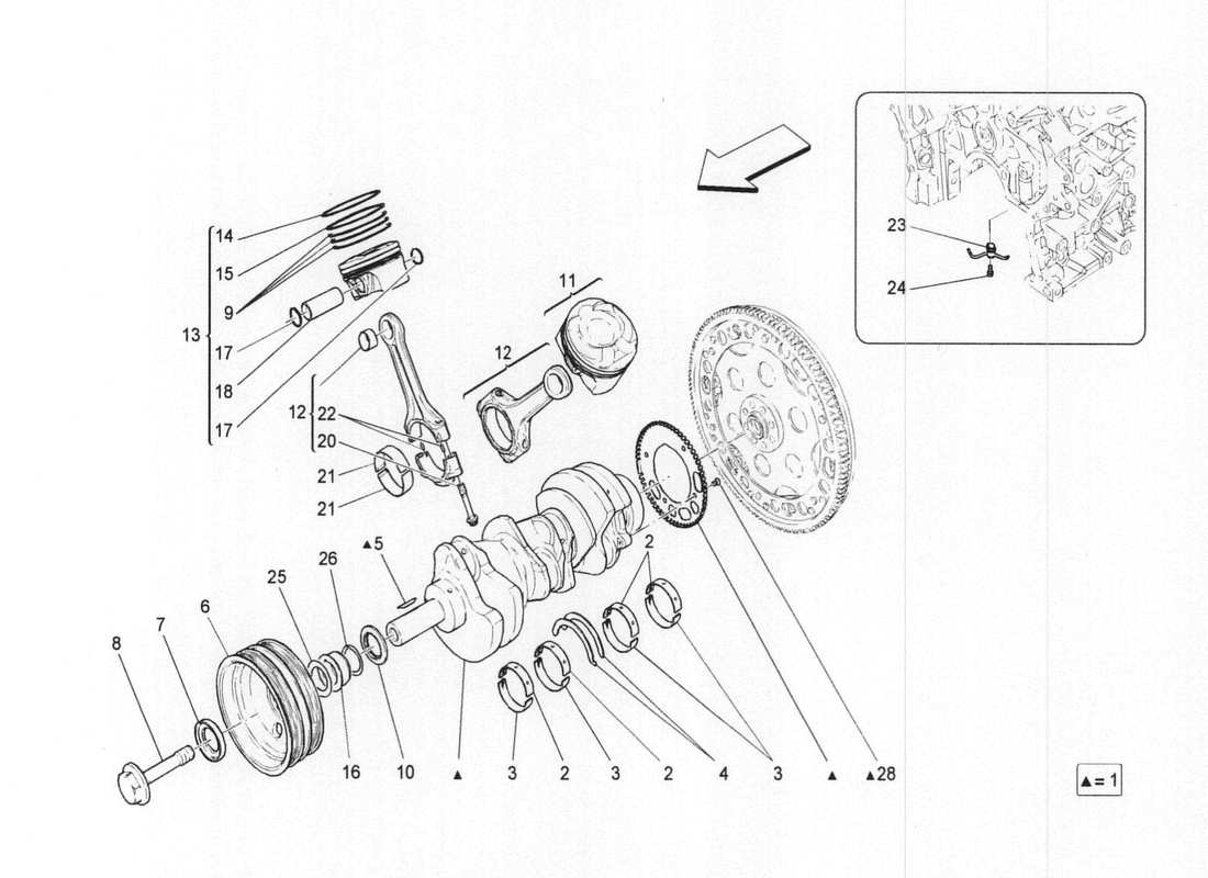maserati qtp. v6 3.0 bt 410bhp 2wd 2017 diagramma delle parti del meccanismo a manovella