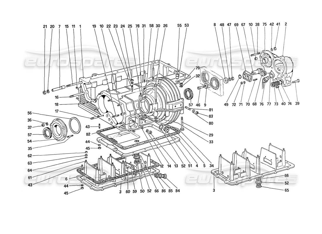 ferrari 208 turbo (1989) cambio: scatola del differenziale e pompa dell'olio diagramma delle parti