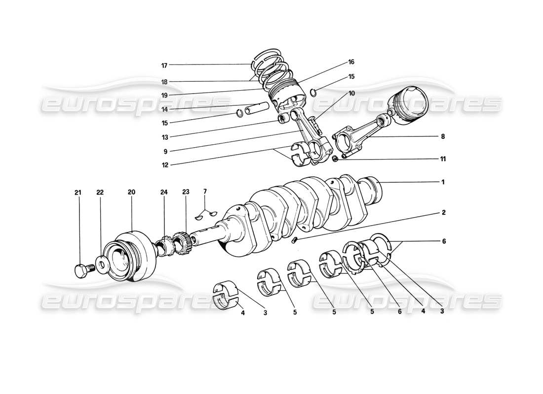 ferrari 308 gtb (1980) albero motore - bielle e pistoni diagramma delle parti