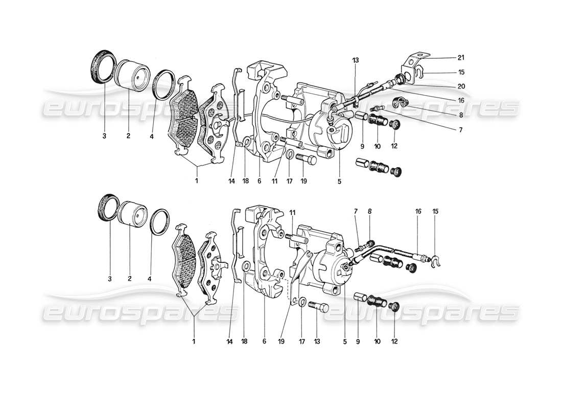 ferrari 208 turbo (1989) pinze per freni anteriori e posteriori diagramma delle parti