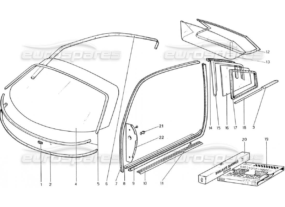 ferrari 308 gtb (1976) diagramma delle parti degli occhiali