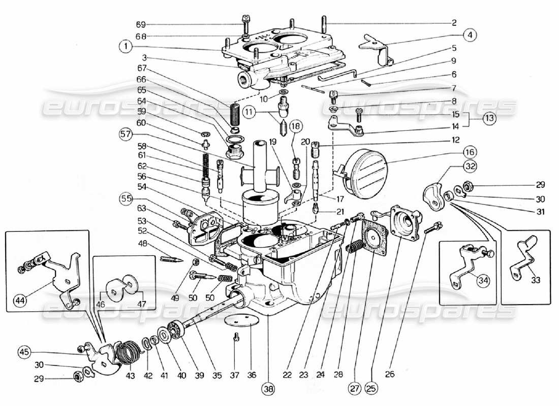 ferrari 308 gtb (1976) carburatori (weber 40 dcnf 57 - 58 - 59 - 60) diagramma delle parti