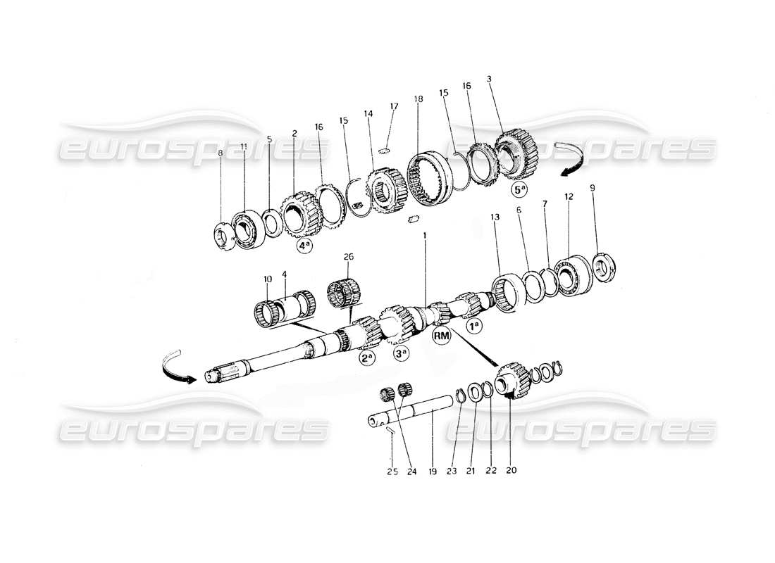 ferrari 308 gt4 dino (1979) diagramma delle parti degli ingranaggi dell'albero principale