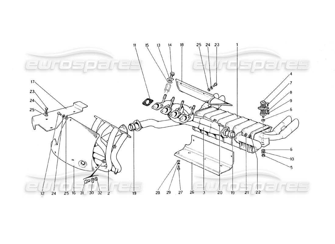 ferrari 308 gt4 dino (1979) diagramma delle parti del sistema di scarico