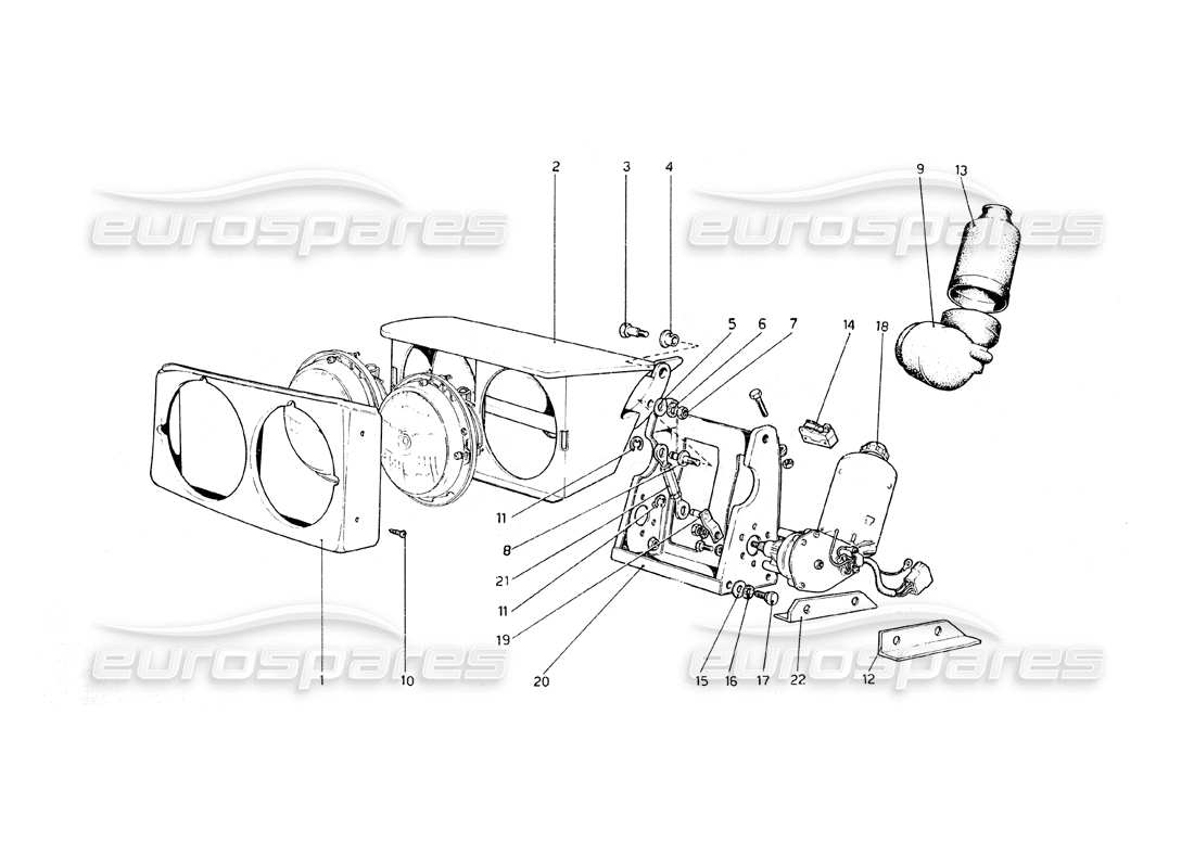 ferrari 308 gt4 dino (1979) dispositivo sollevamento fari diagramma delle parti