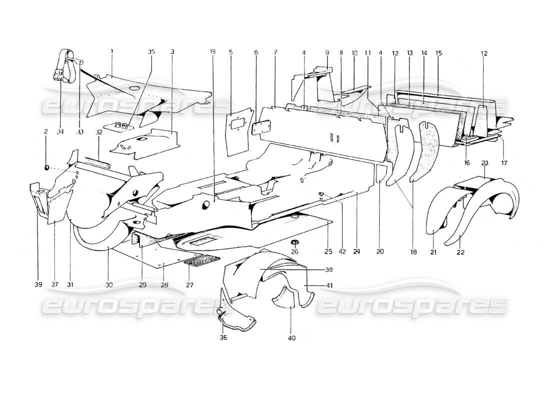 ferrari 308 gt4 dino (1979) scocca - elementi interni diagramma delle parti