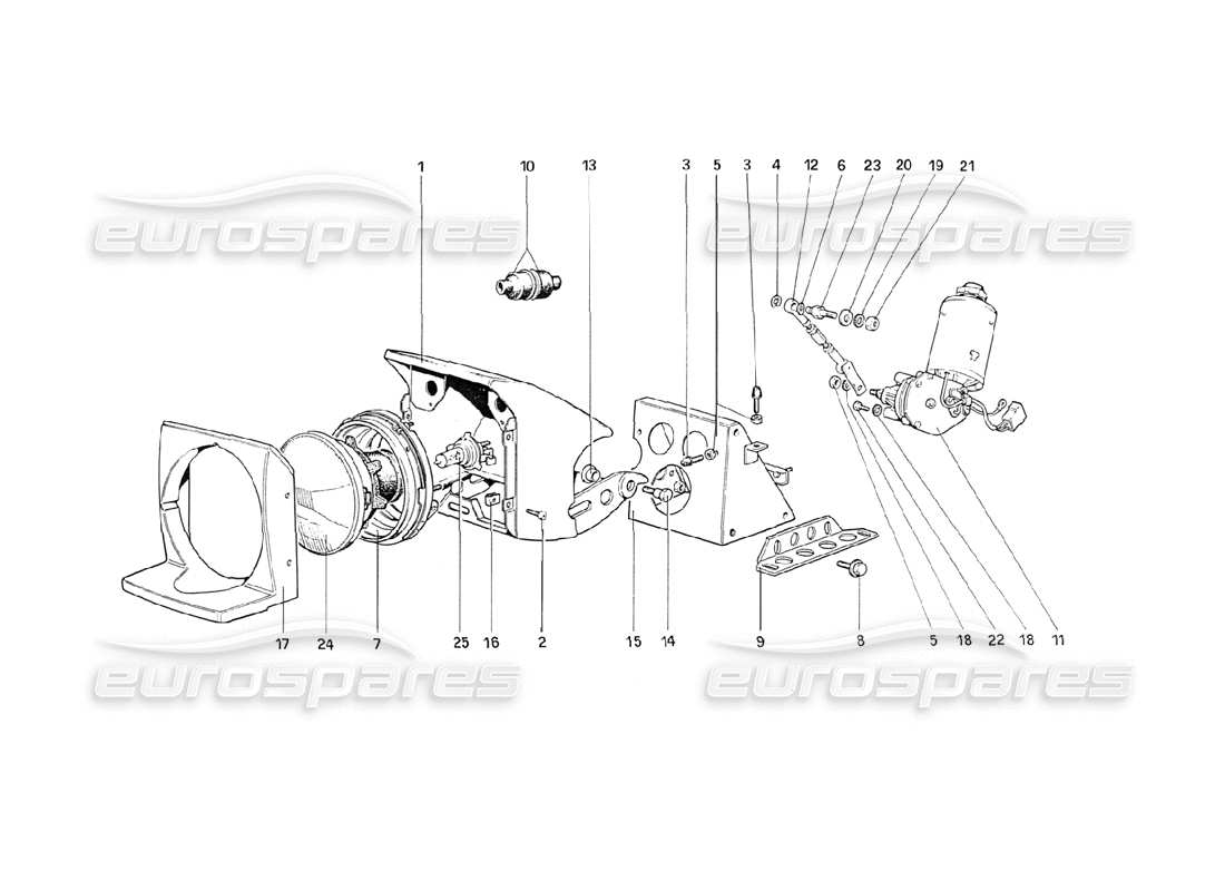 ferrari 208 turbo (1989) dispositivo di sollevamento luci e diagramma delle parti dei fari