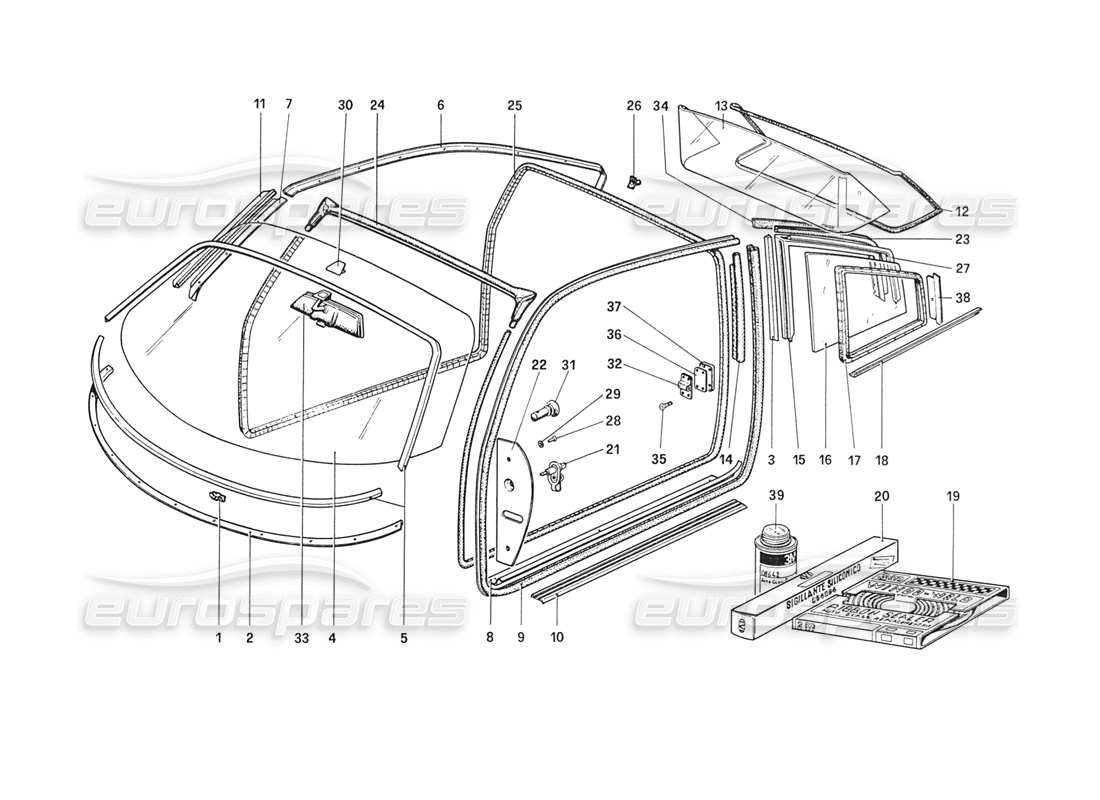 ferrari 208 turbo (1989) diagramma delle parti degli occhiali