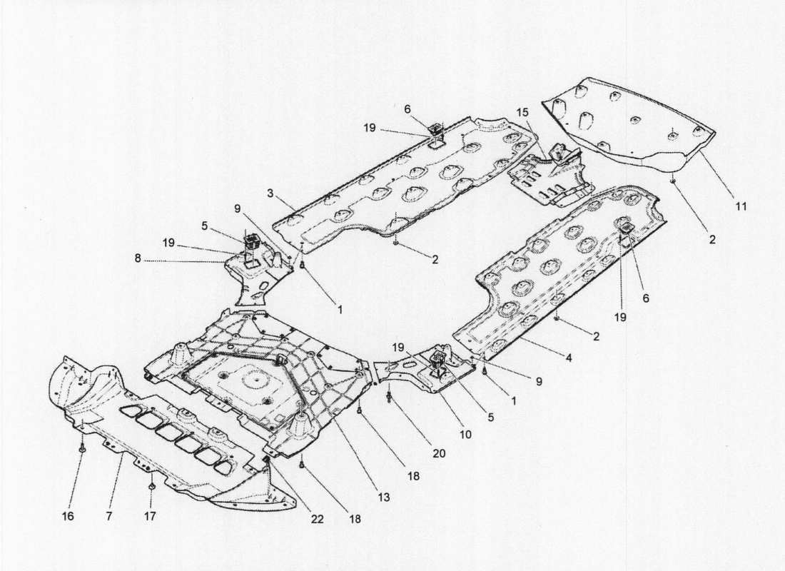 maserati qtp. v6 3.0 bt 410bhp 2wd 2017 schema delle parti delle protezioni sottoscocca e sottopavimento