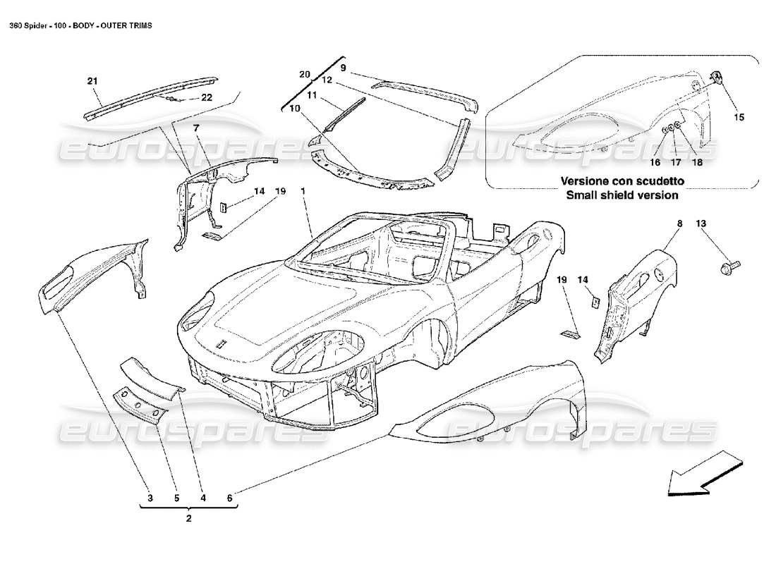 ferrari 360 spider carrozzeria: finiture esterne diagramma delle parti