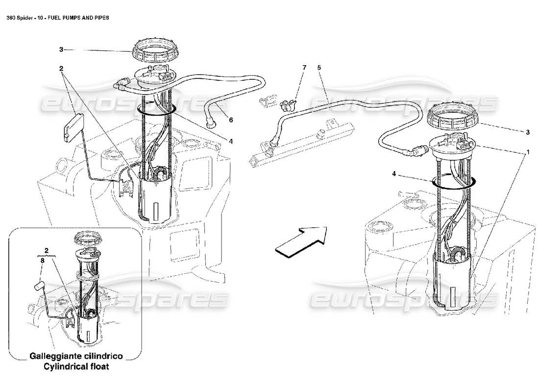 ferrari 360 spider pompe e tubi del carburante diagramma delle parti