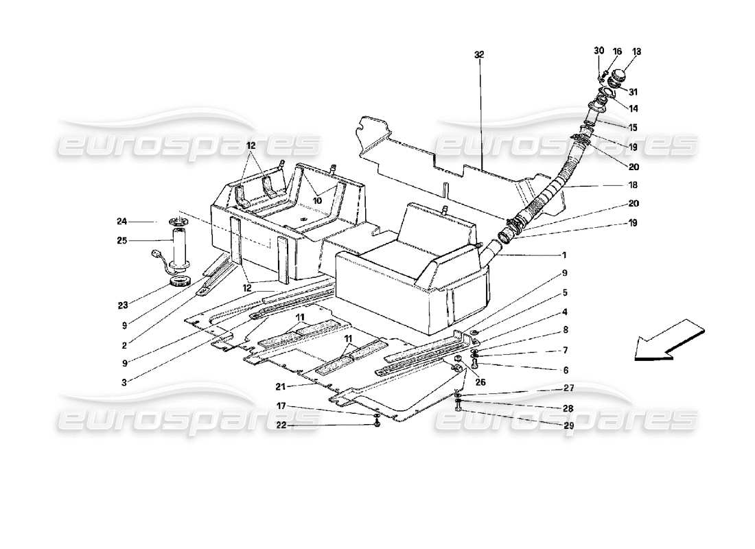ferrari mondial 3.4 t coupe/cabrio diagramma delle parti del serbatoio del carburante - cabriolet - per auto con catalizzatori e decatalizzatori