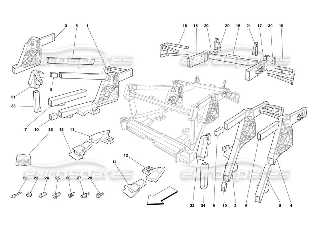 ferrari 360 challenge stradale telaio - sottogruppi degli elementi posteriori diagramma delle parti