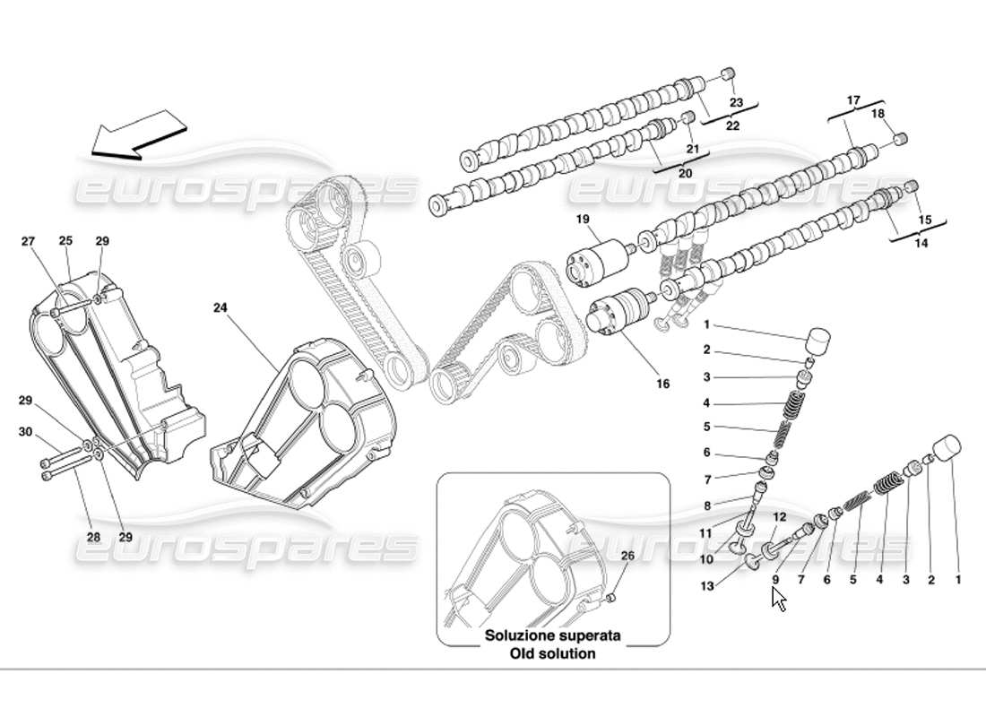 ferrari 360 modena diagramma delle parti delle punterie e degli scudi di distribuzione