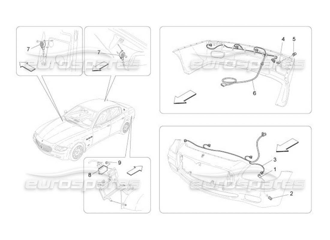 maserati qtp. (2005) 4.2 diagramma delle parti dei sensori di parcheggio