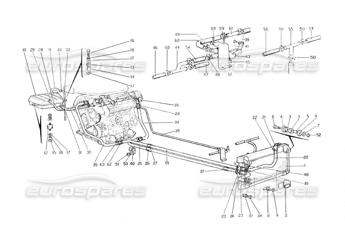 ferrari 308 gt4 dino (1979) schema delle parti del sistema di raffreddamento