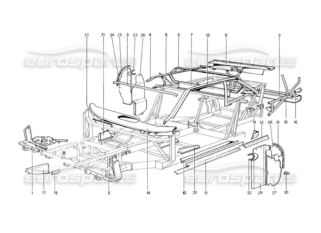 ferrari 308 gt4 dino (1979) scocca - diagramma delle parti degli elementi interni