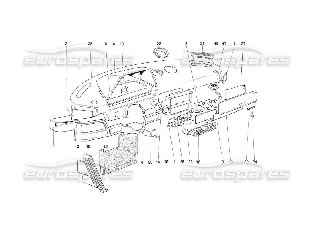 ferrari 208 turbo (1989) pannello strumenti (fino all'auto 71595) diagramma delle parti