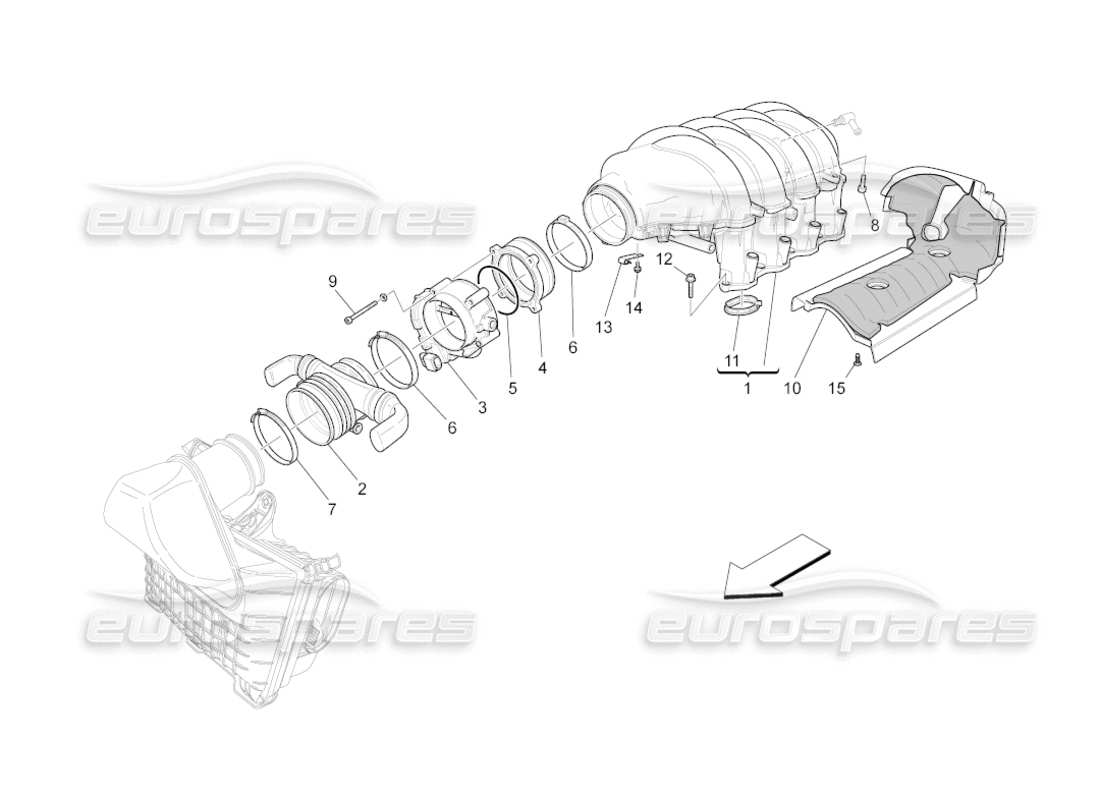 maserati grancabrio (2010) 4.7 schema della parte del collettore di aspirazione e del corpo farfallato