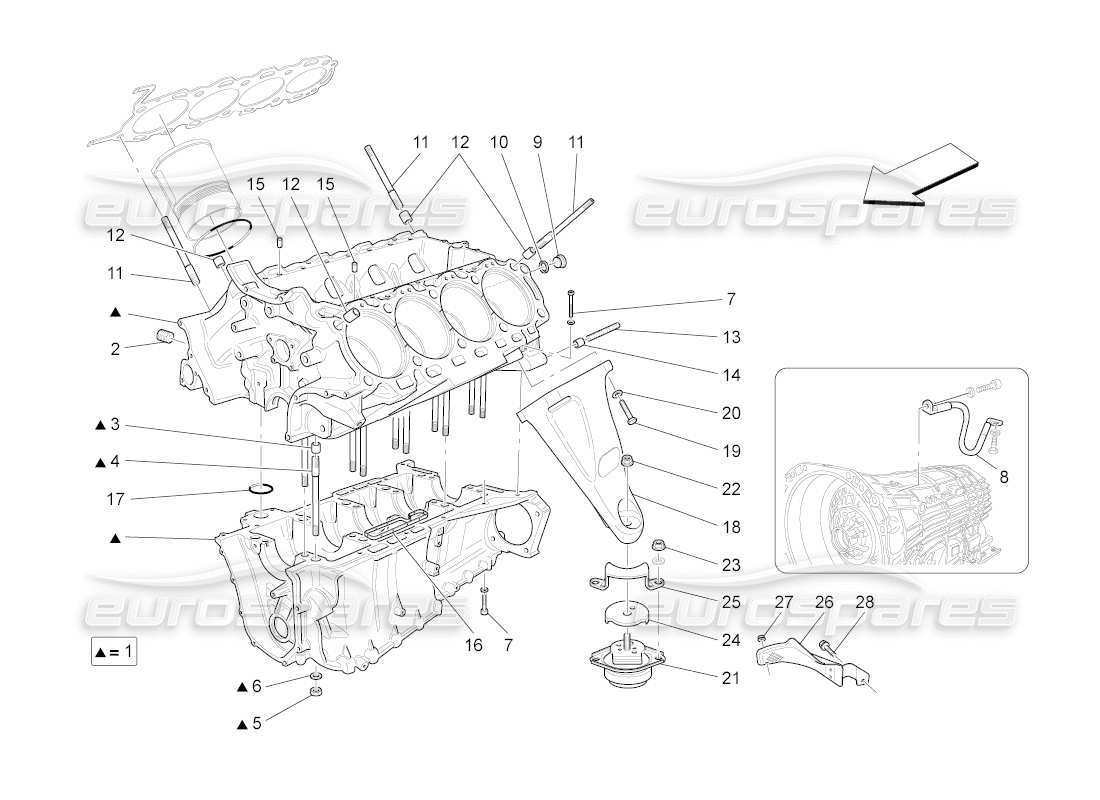maserati grancabrio (2010) 4.7 schema delle parti del basamento