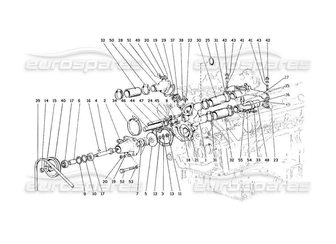 ferrari 308 gt4 dino (1979) diagramma delle parti della pompa dell'acqua e delle tubazioni