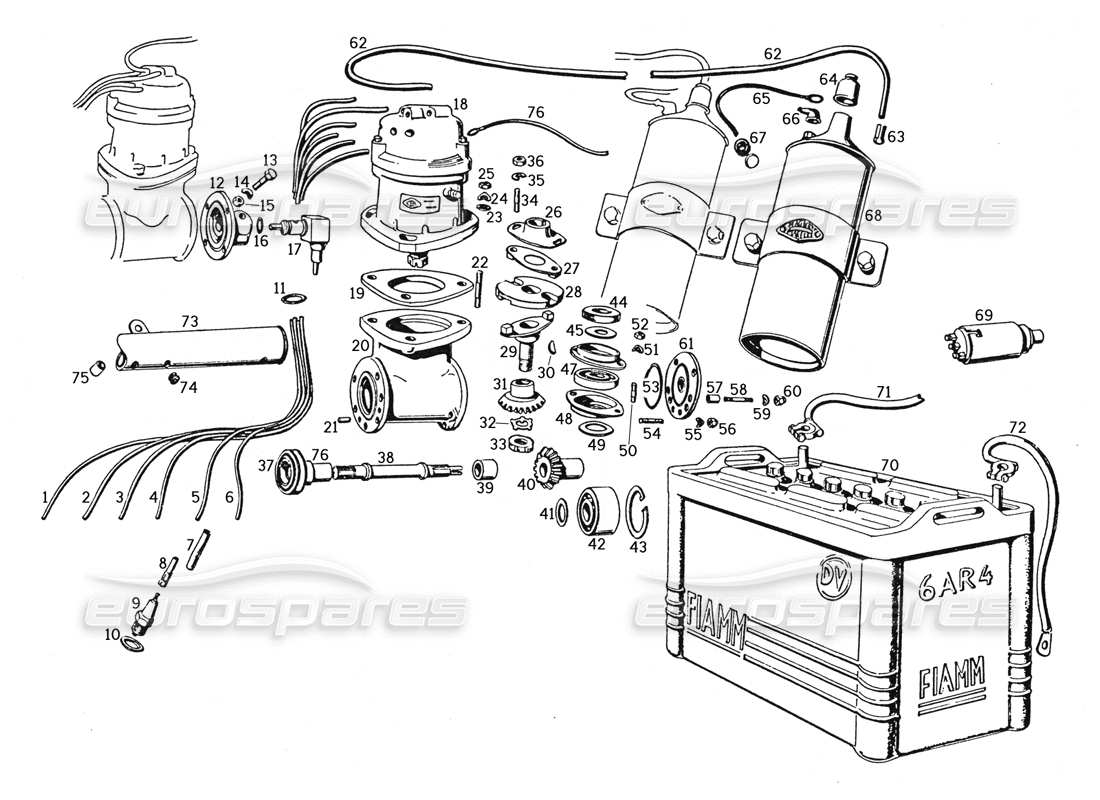 ferrari 250 gte (1957) accensione e batteria diagramma delle parti