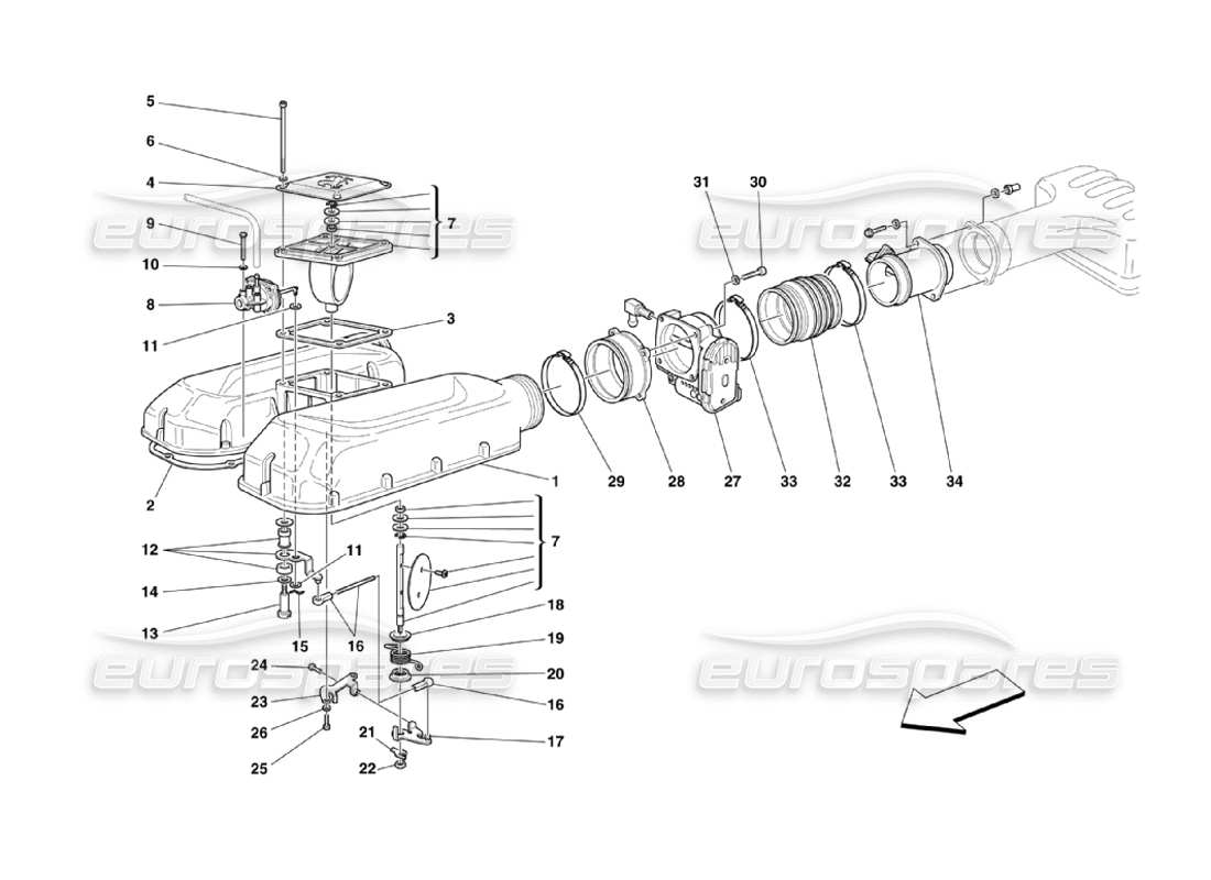 ferrari 360 challenge stradale diagramma delle parti del coperchio del collettore di aspirazione dell'aria