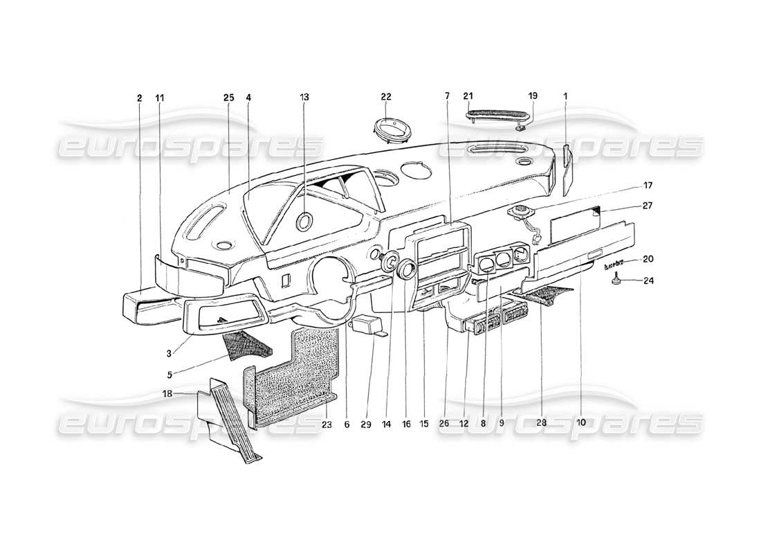 ferrari 208 turbo (1989) schema delle parti del pannello strumenti (dall'auto 71597).