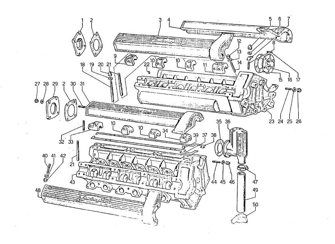 lamborghini jarama testa cilindri diagramma delle parti