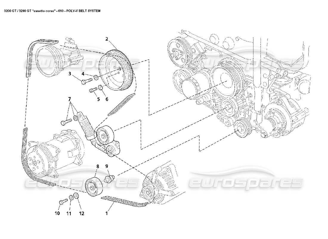 maserati 3200 gt/gta/assetto corsa diagramma delle parti del sistema cinghia poly-v