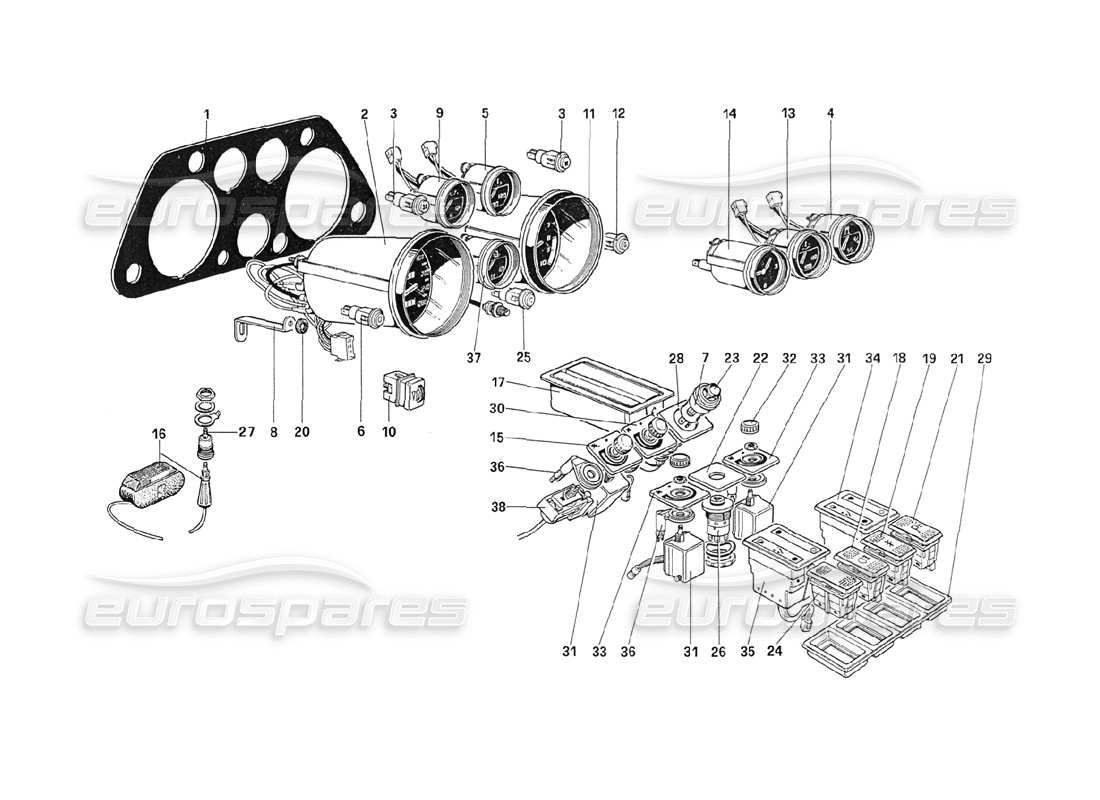 ferrari 208 turbo (1989) strumenti e accessori diagramma delle parti