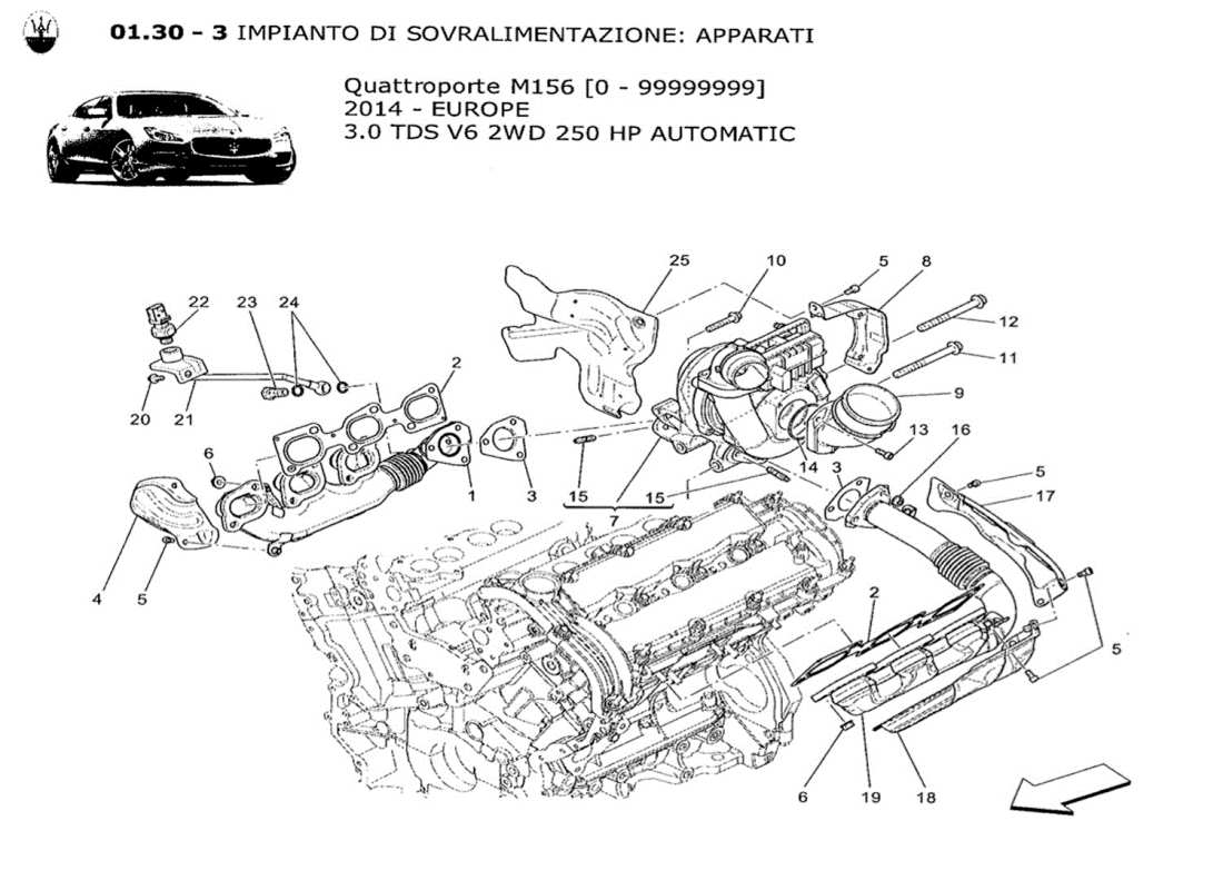 maserati qtp. v6 3.0 tds 250bhp 2014 sistema turbocompressore: schema particolare dell'attrezzatura