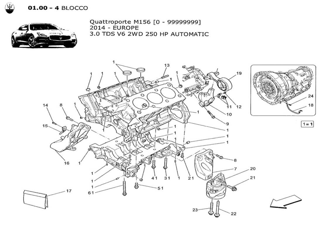 maserati qtp. v6 3.0 tds 250bhp 2014 schema delle parti del basamento