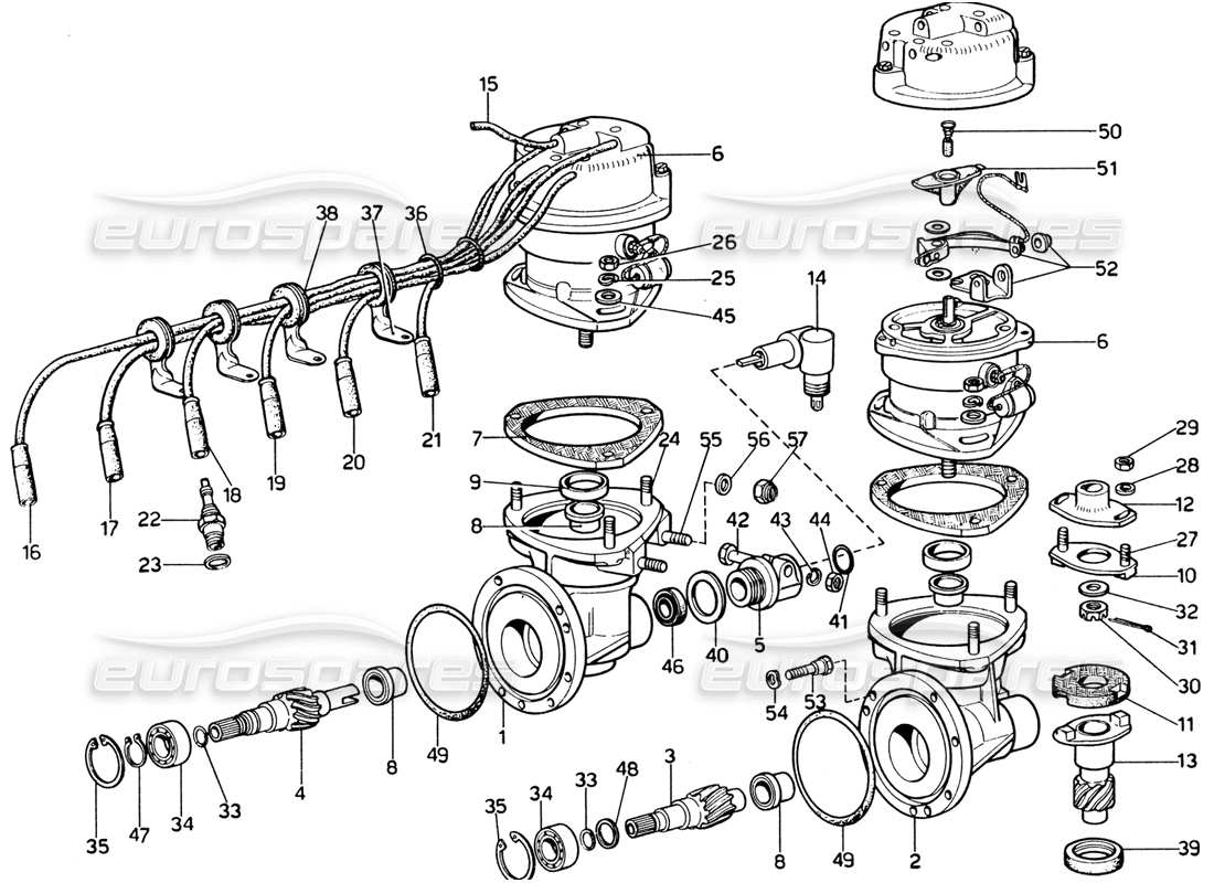 ferrari 365 gtb4 daytona (1969) diagramma delle parti di distributori e controlli