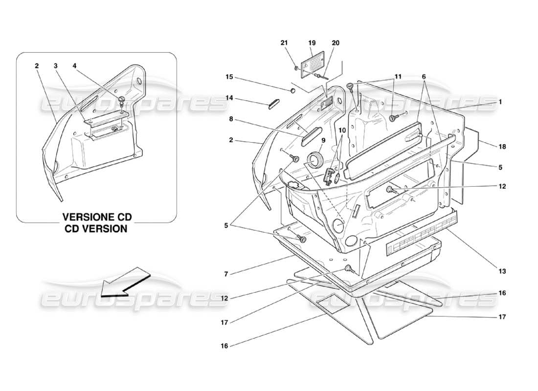 ferrari 360 challenge stradale diagramma delle parti delle finiture dello scomparto anteriore