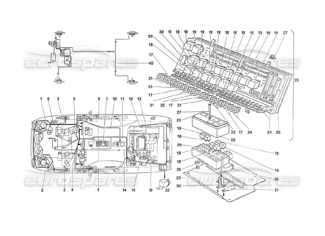 ferrari 208 turbo (1989) schema parte impianto elettrico - cavi - fusibili - relè