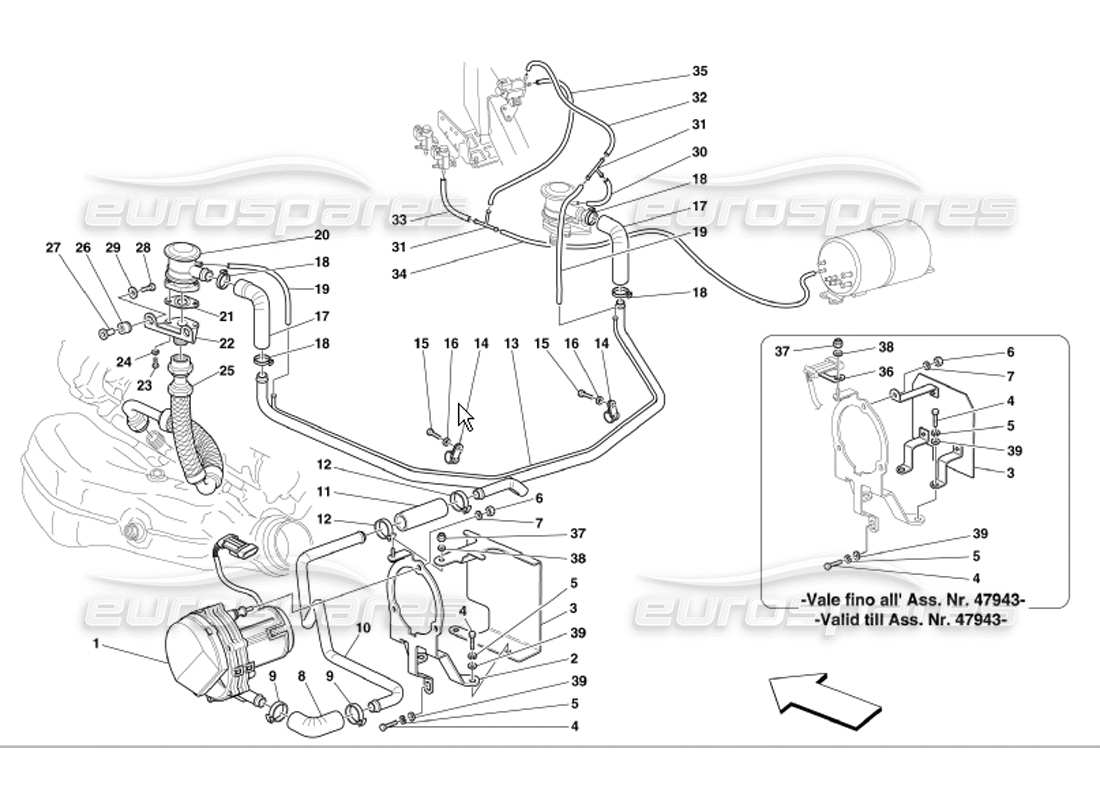 ferrari 360 modena sistema d'aria secondaria diagramma delle parti