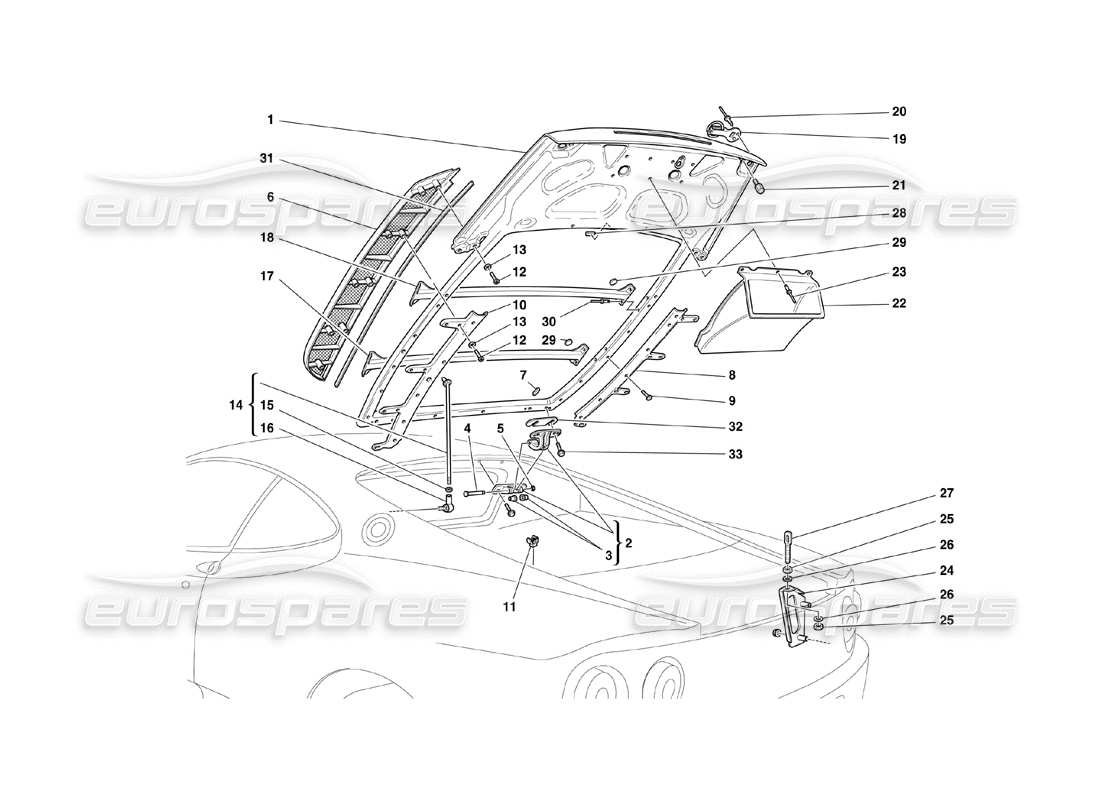 ferrari 360 challenge (2000) cofano motore diagramma delle parti