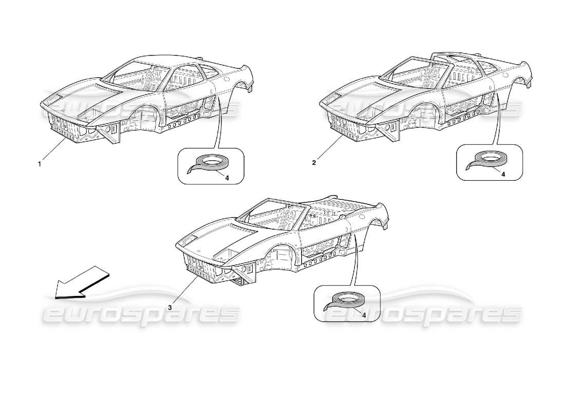 ferrari 355 (2.7 motronic) corpo: diagramma delle parti delle unità generali