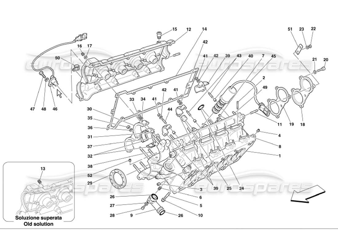 ferrari 360 modena schema delle parti della testata destra