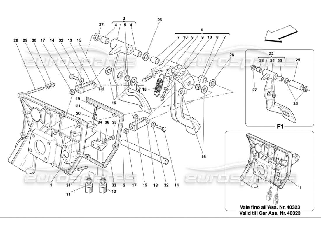 ferrari 360 modena pedali schema delle parti