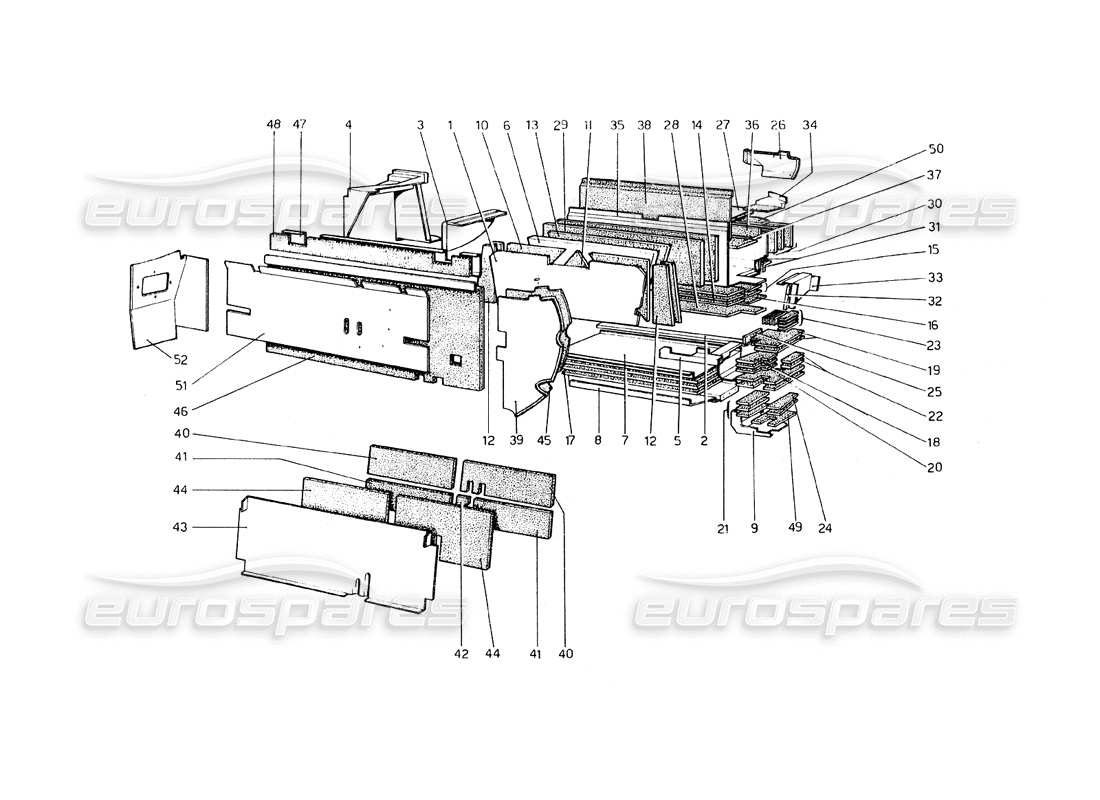 ferrari 308 gt4 dino (1979) scocca - elementi interni (usa 78 - j) diagramma delle parti