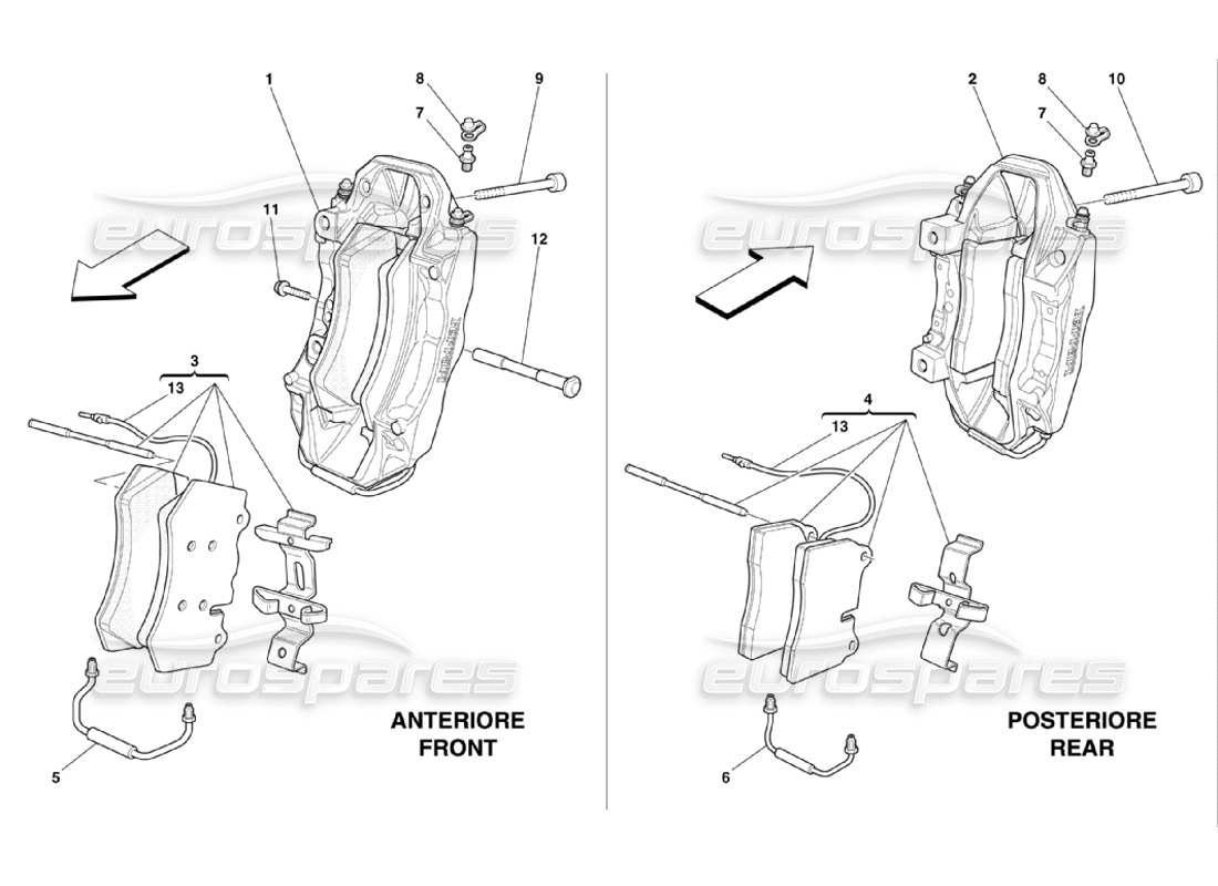 ferrari 360 challenge stradale pinze per freni anteriori e posteriori diagramma delle parti