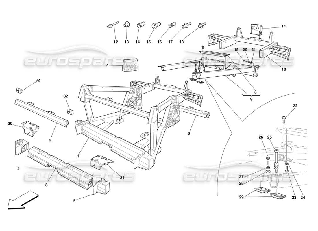 ferrari 360 challenge stradale telaio - elementi posteriori strutture e piastre diagramma delle parti