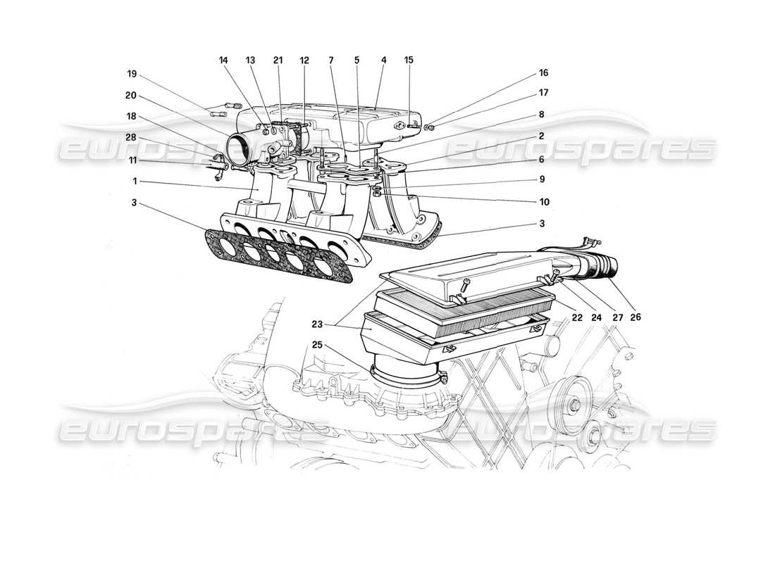 ferrari 308 (1981) gtbi/gtsi diagramma delle parti della presa d'aria e dei collettori