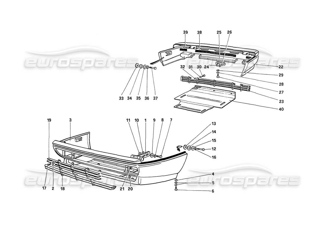 ferrari 208 turbo (1989) paraurti anteriore e posteriore diagramma delle parti