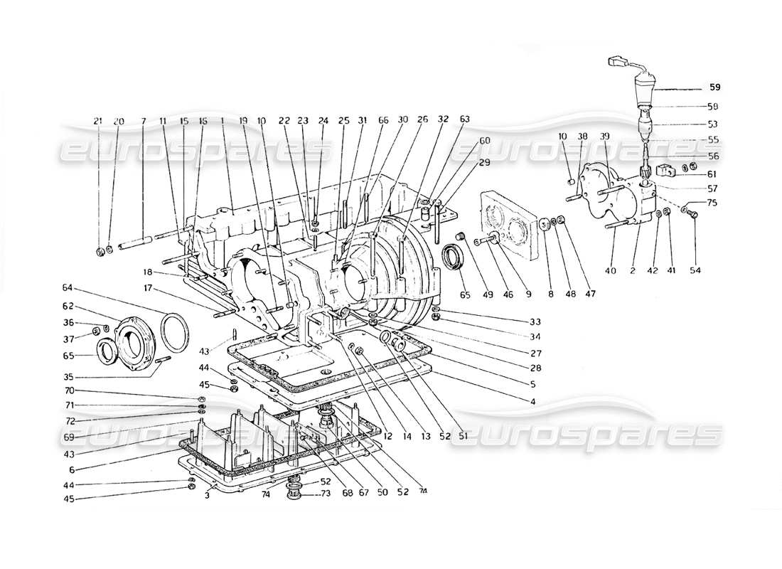 ferrari 308 gt4 dino (1979) ingranaggio: scatola del differenziale e coppa dell'olio diagramma delle parti