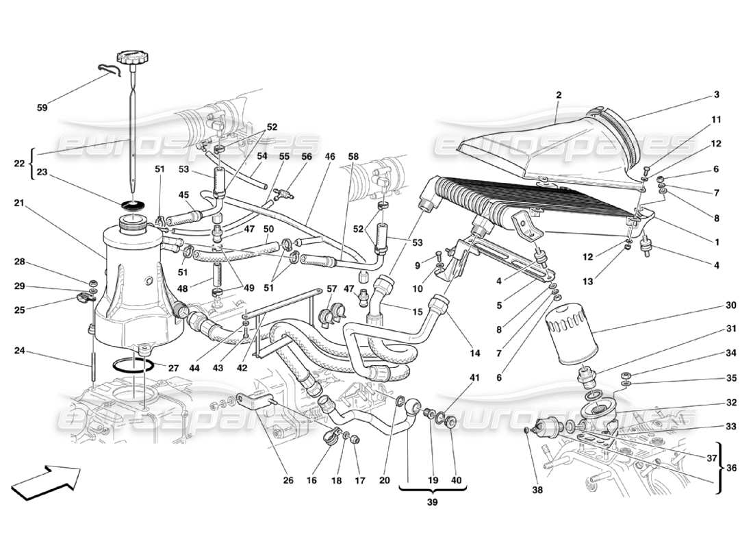 ferrari 360 challenge stradale sistema di lubrificazione e sistema blow-by diagramma delle parti
